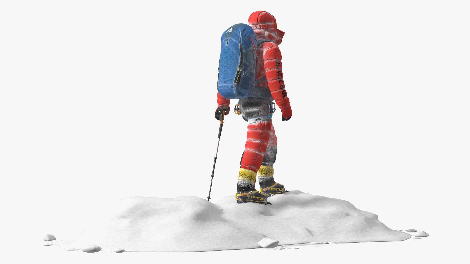 3D Climber in a Snow-Covered Suit Goes to Everest