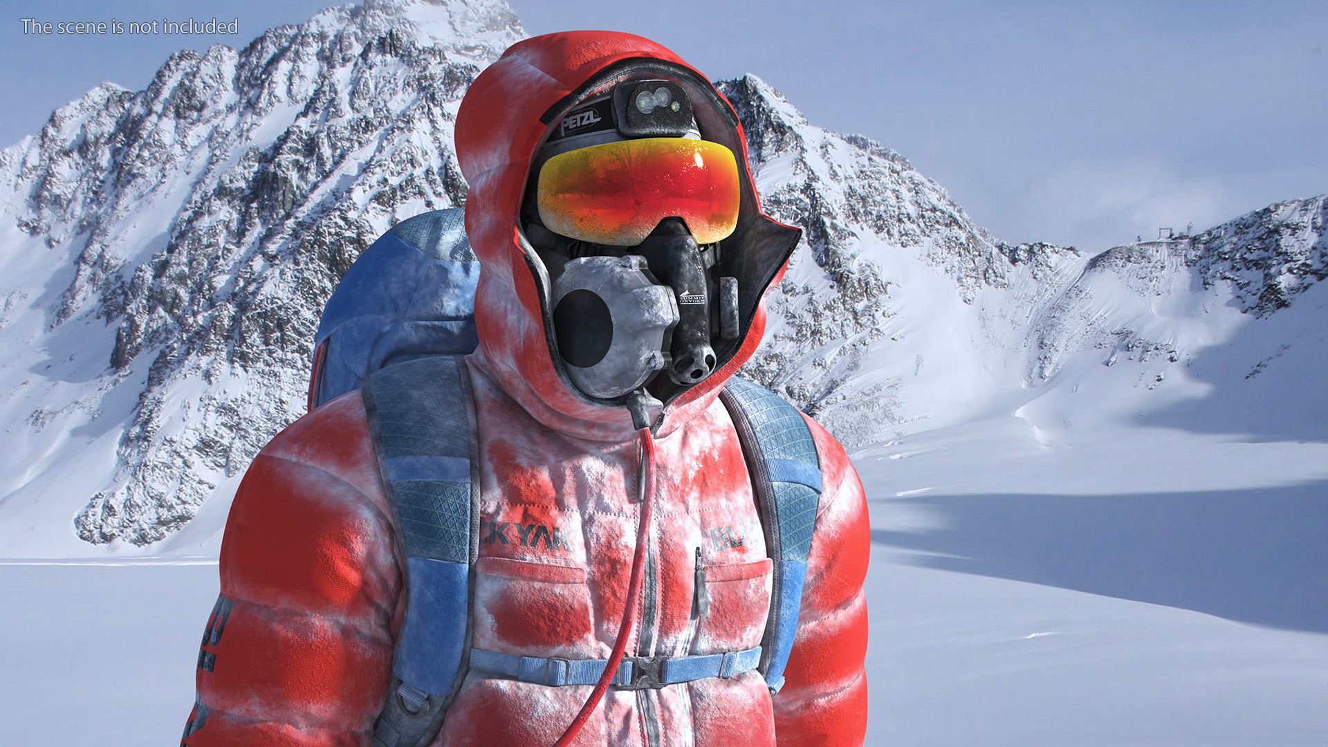 3D Climber in a Snow-Covered Suit Goes to Everest