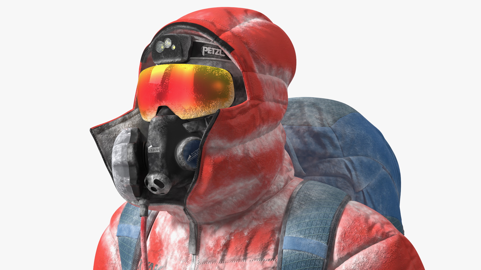 3D Climber in a Snow-Covered Suit Goes to Everest