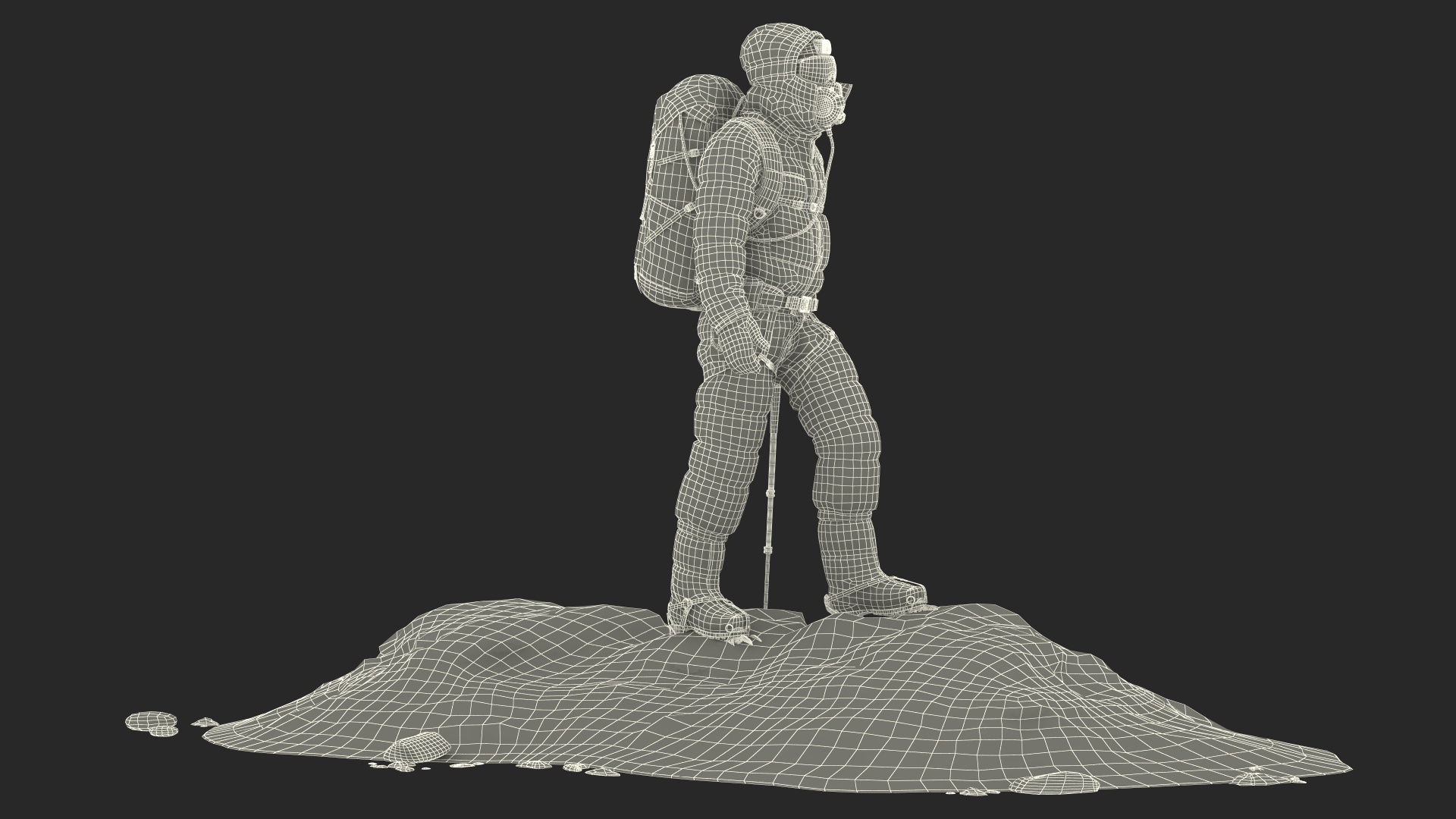 3D Climber in a Snow-Covered Suit Goes to Everest