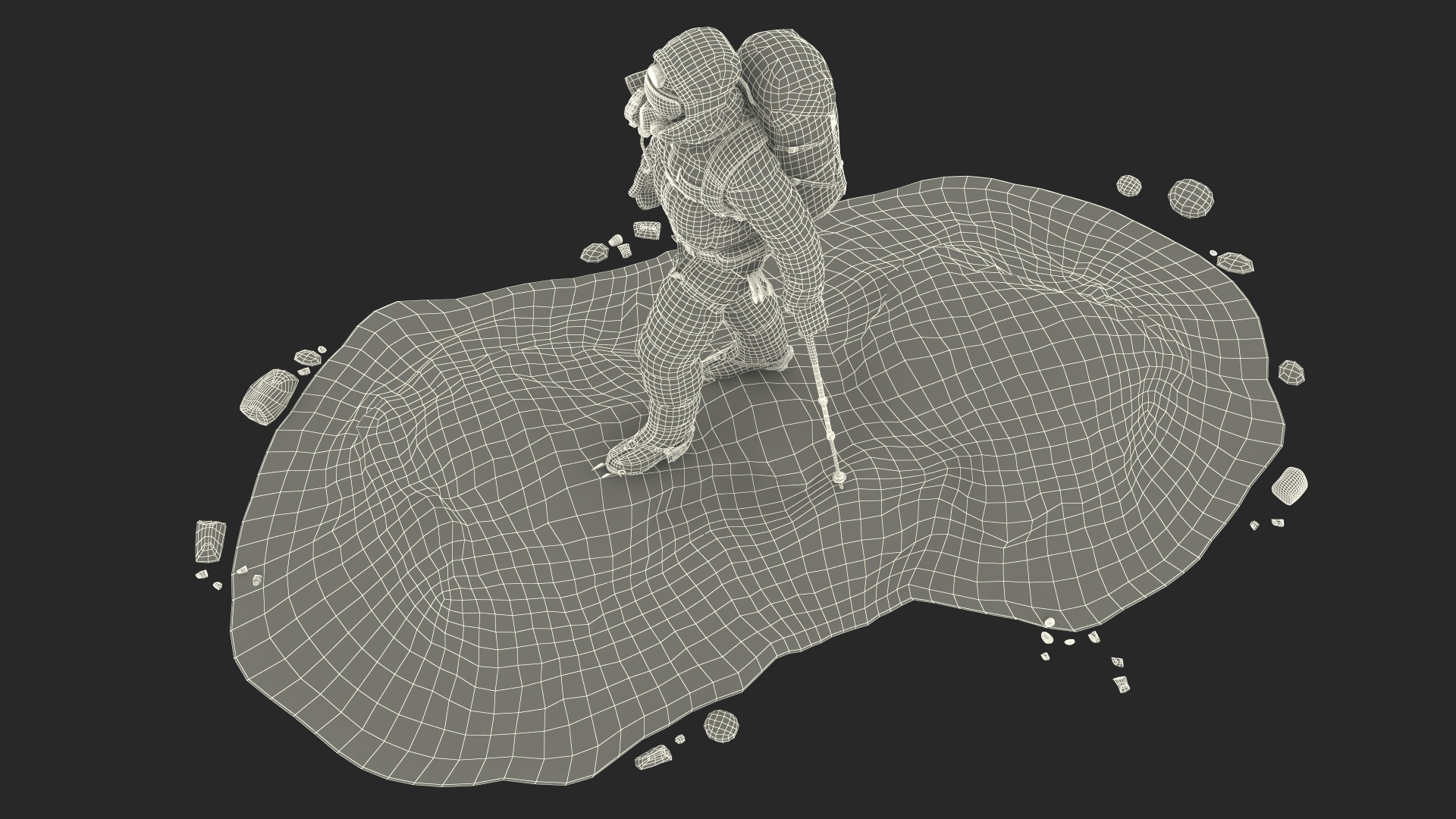 3D Climber in a Snow-Covered Suit Goes to Everest