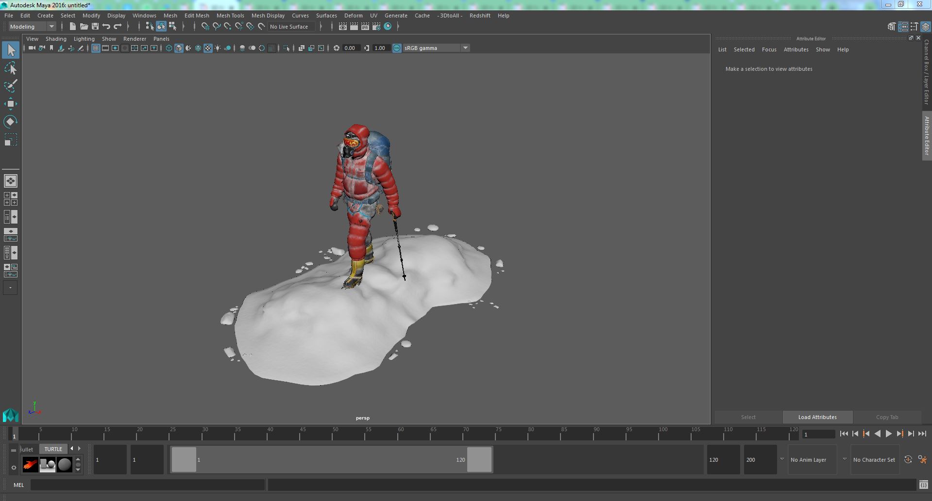 3D Climber in a Snow-Covered Suit Goes to Everest