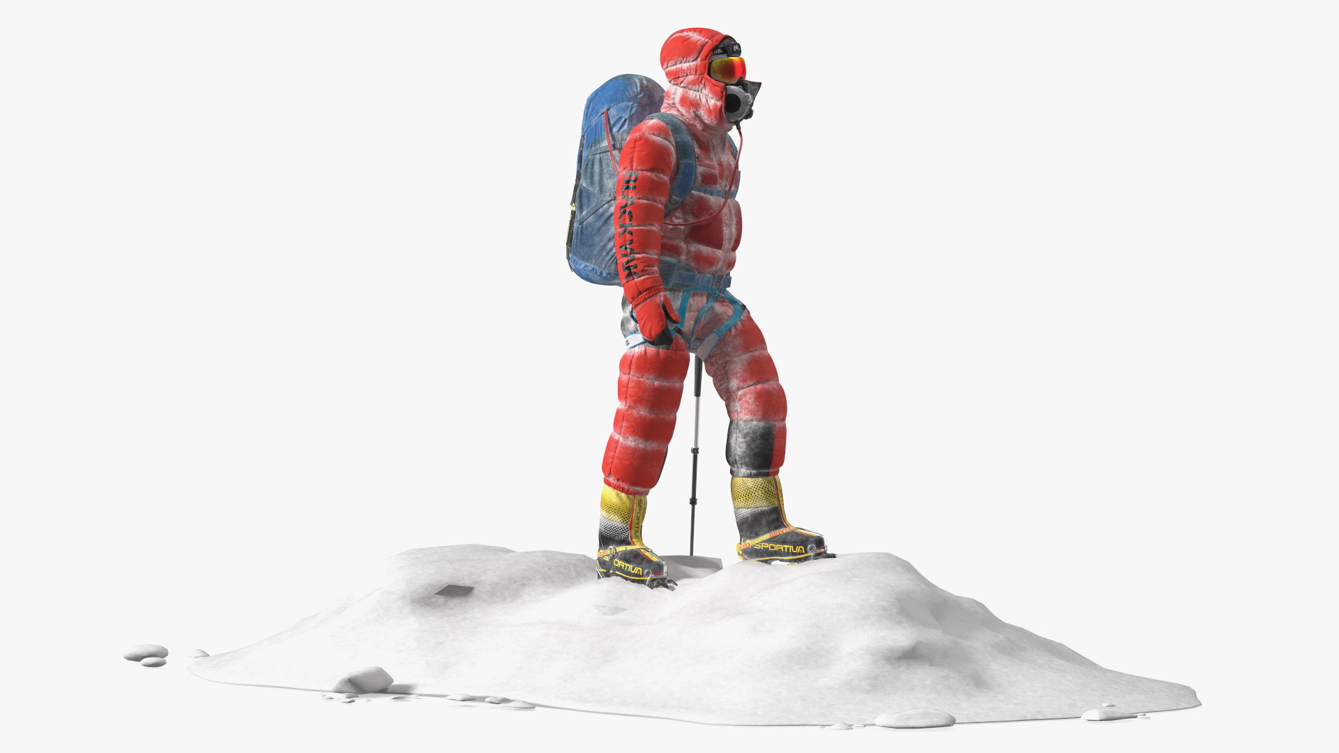 3D Climber in a Snow-Covered Suit Goes to Everest