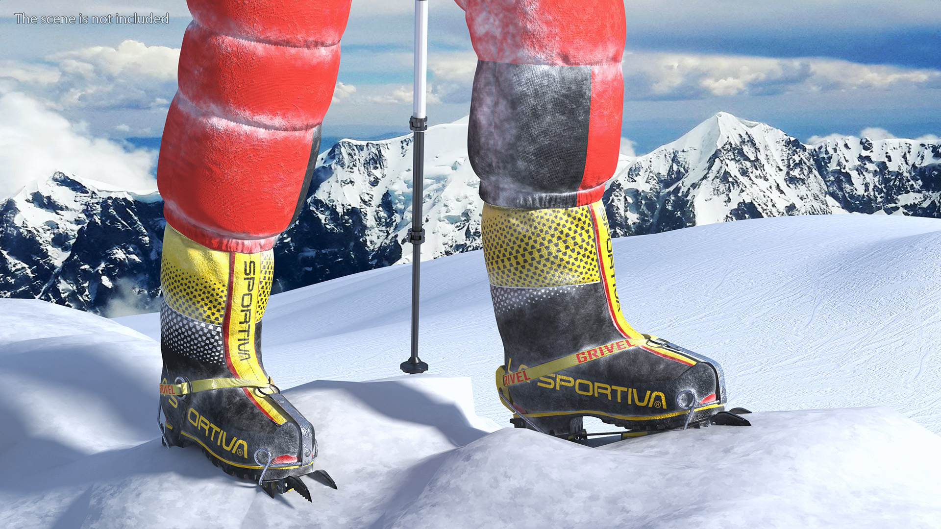 3D Climber in a Snow-Covered Suit Goes to Everest