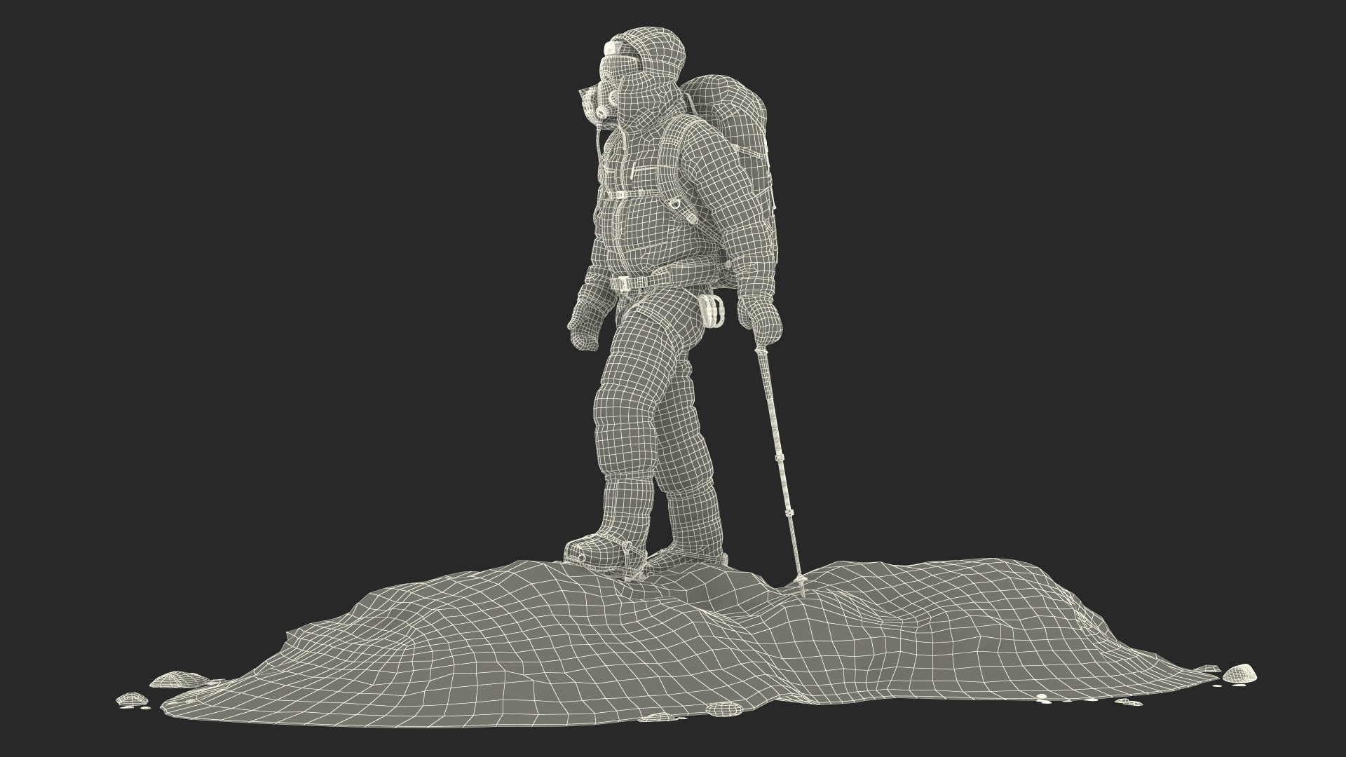 3D Climber in a Snow-Covered Suit Goes to Everest