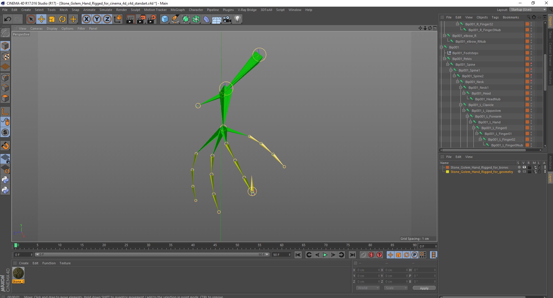 Stone Golem Hand Rigged for Cinema 4D 3D