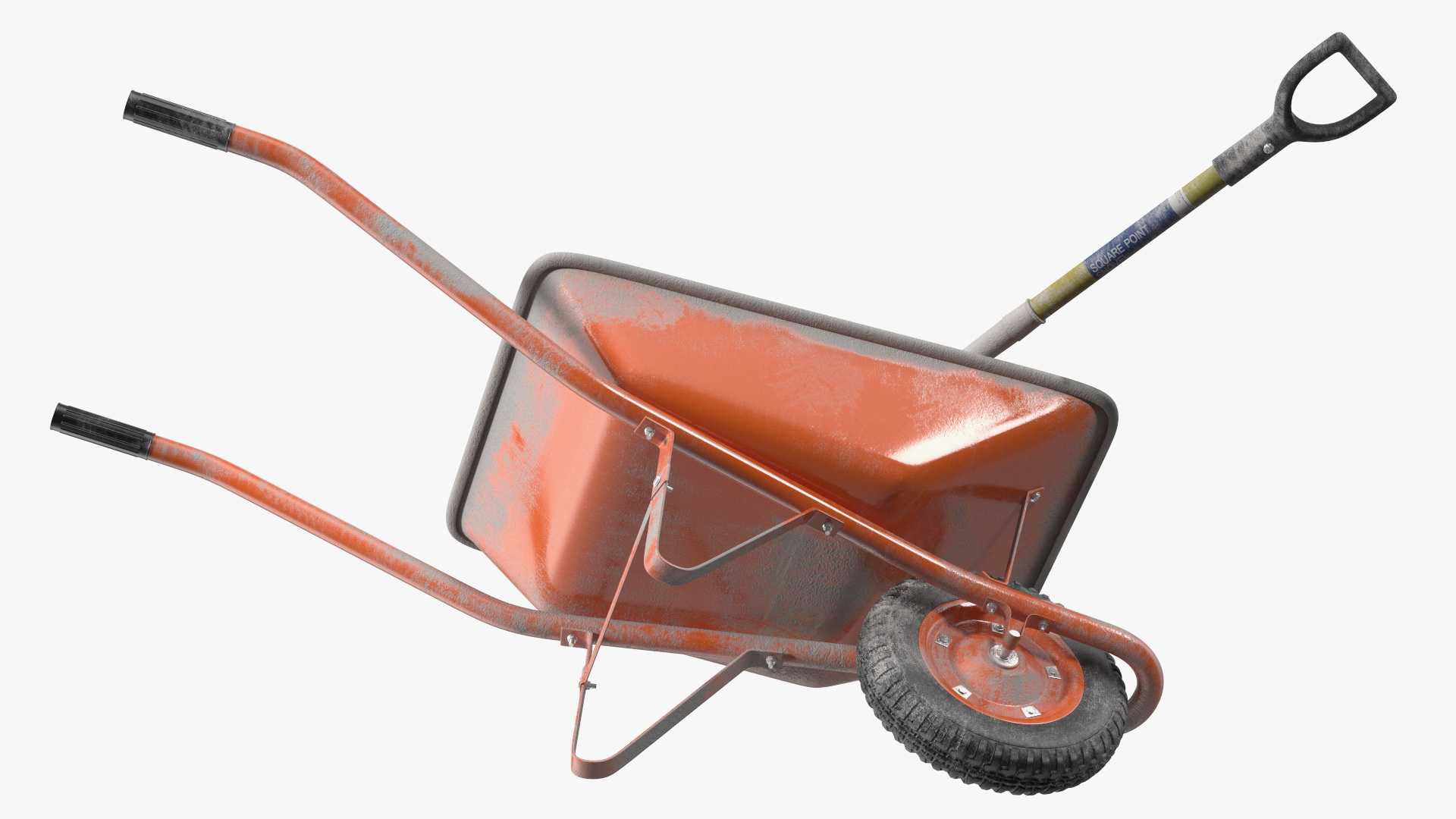 3D One Wheel Construction Cart Full of Concrete with Shovel