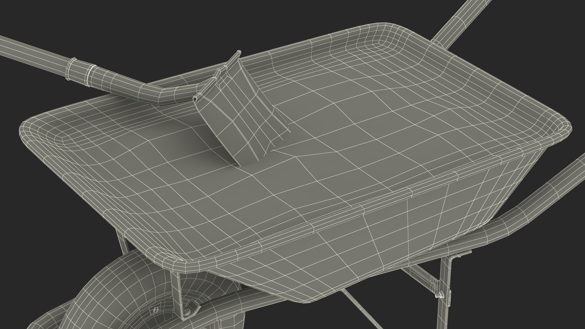3D One Wheel Construction Cart Full of Concrete with Shovel