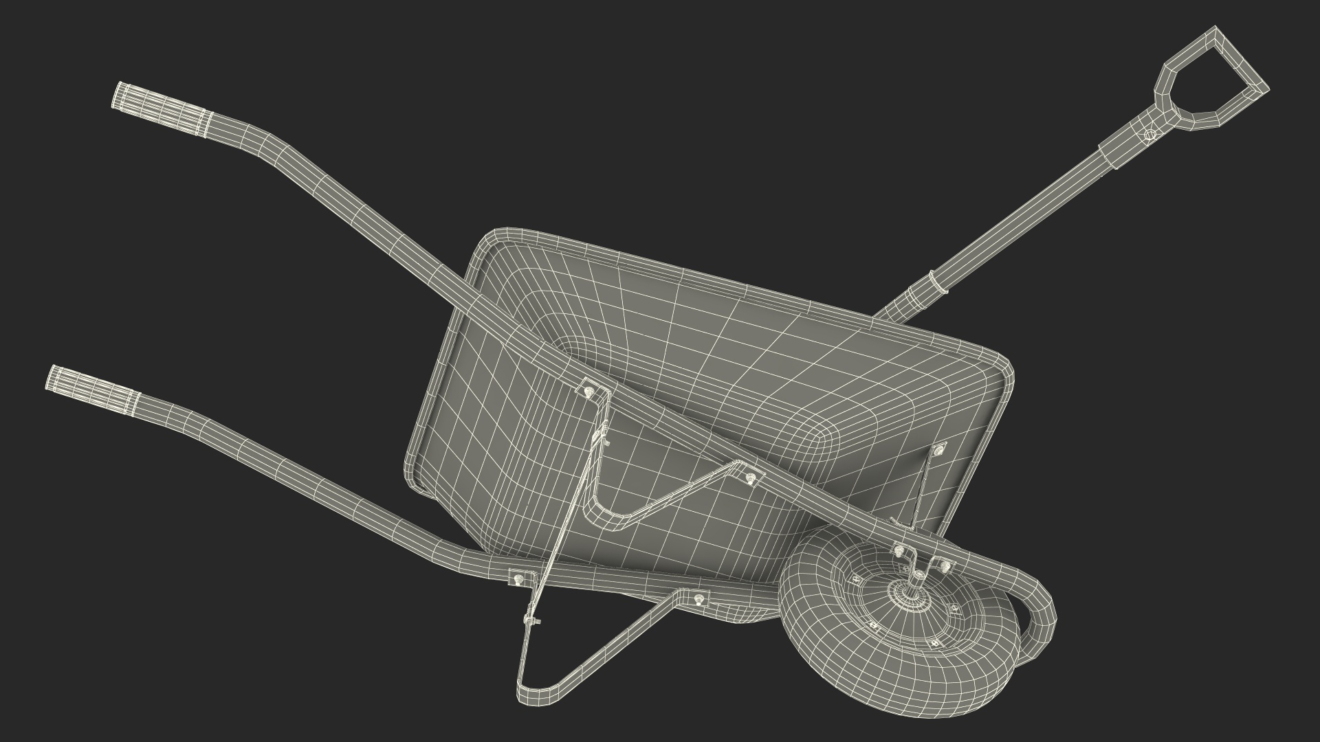 3D One Wheel Construction Cart Full of Concrete with Shovel