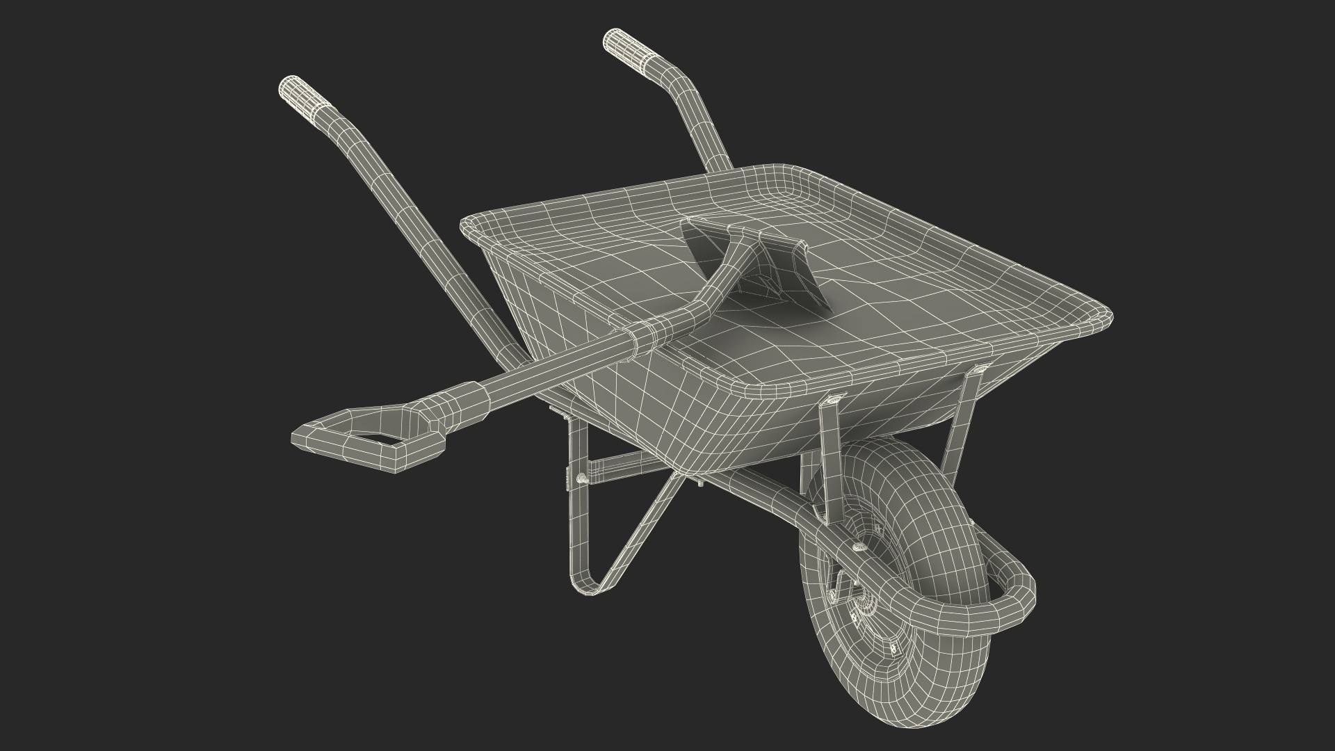 3D One Wheel Construction Cart Full of Concrete with Shovel