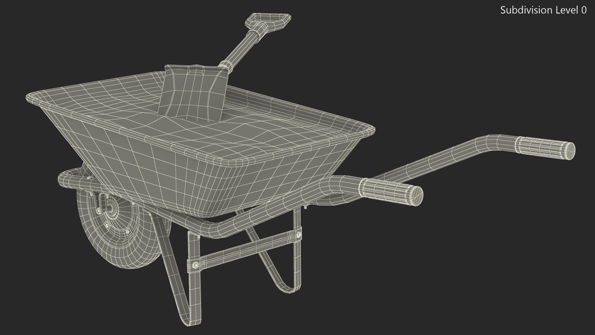 3D One Wheel Construction Cart Full of Concrete with Shovel