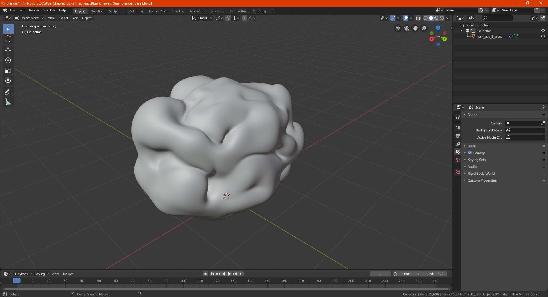 3D Chewed Bubble Gum White model