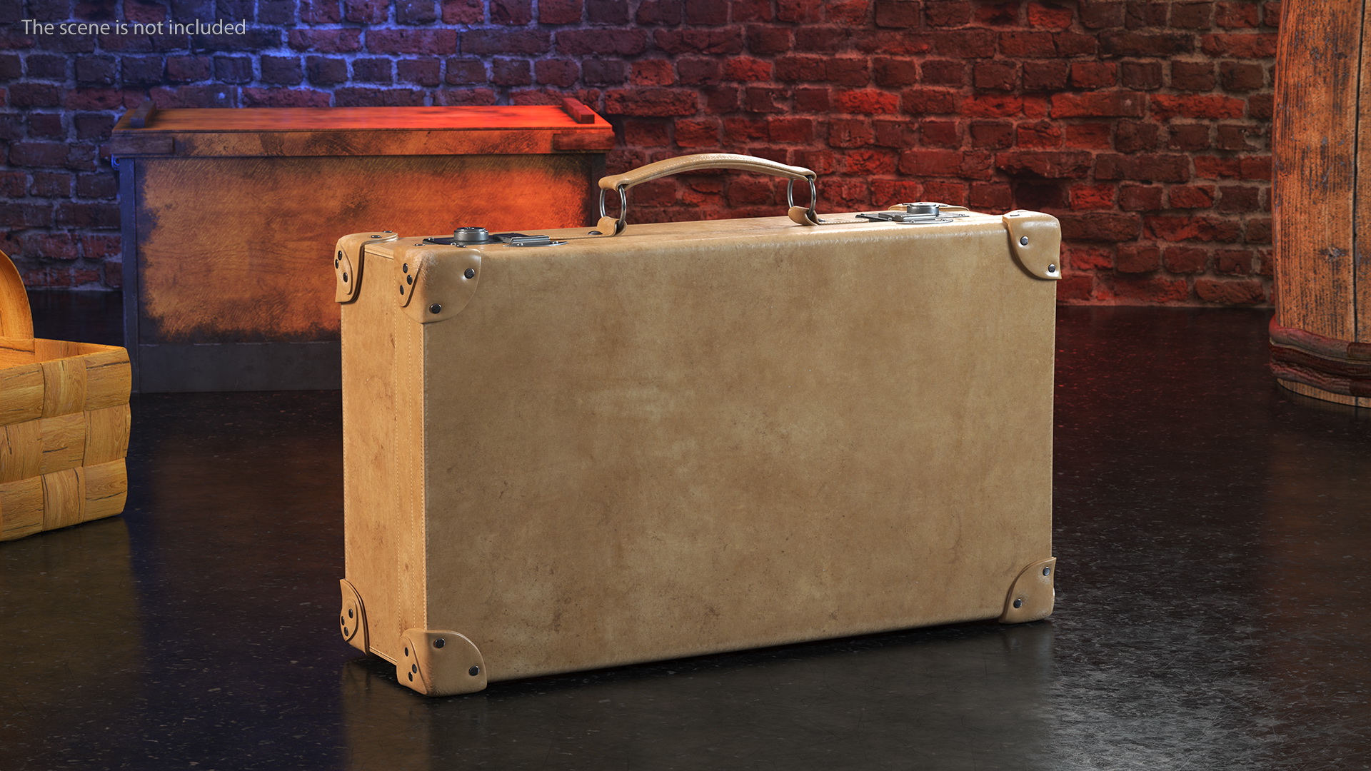 3D model Vintage Leather Suitcase Small