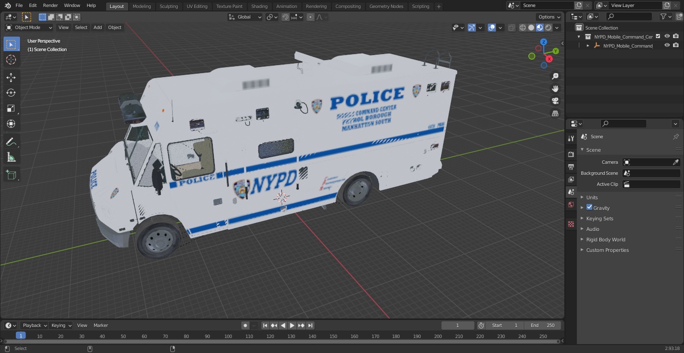 NYPD Mobile Command Center Lights On Simple Interior 3D