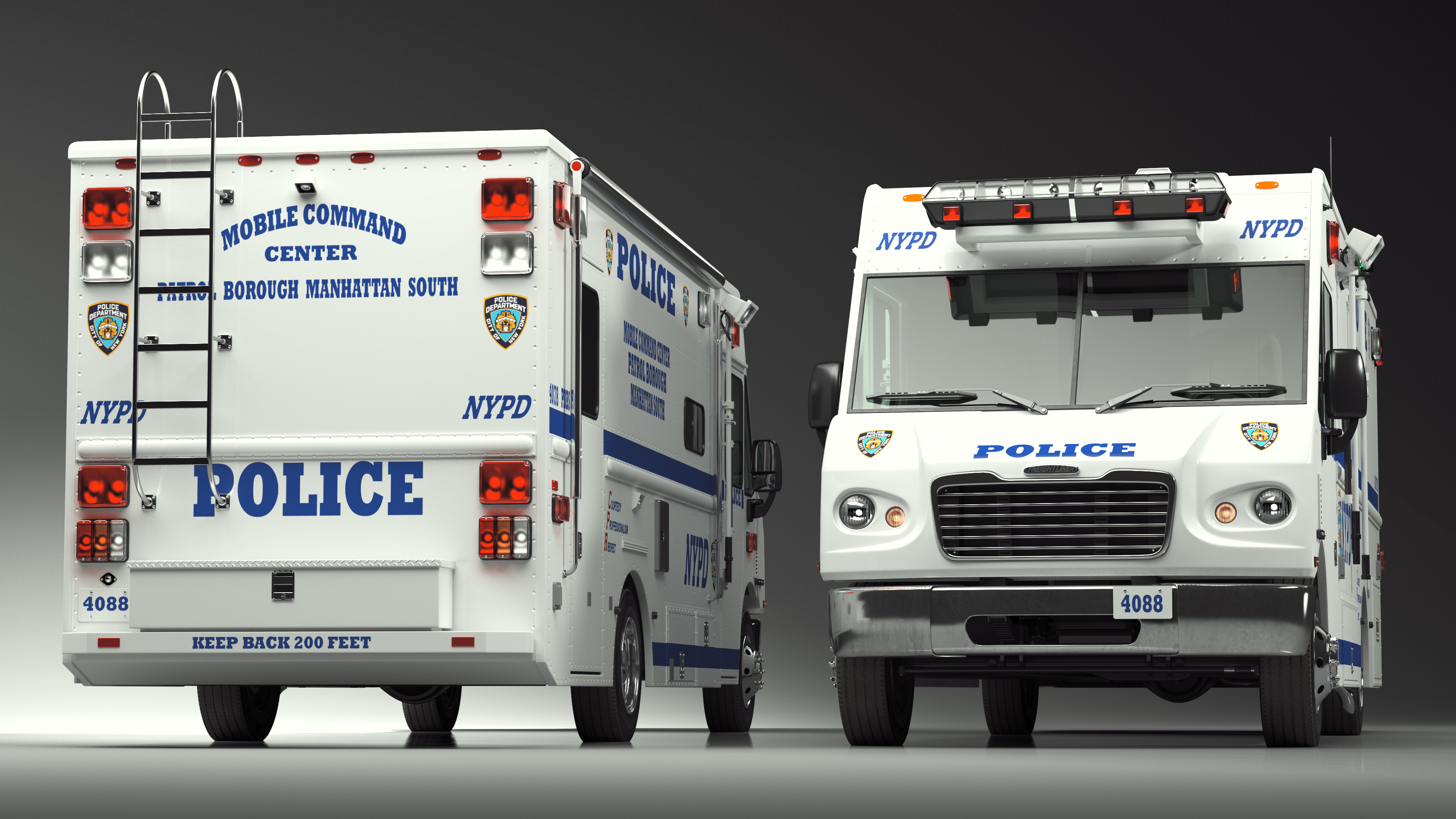 NYPD Mobile Command Center Lights On Simple Interior 3D