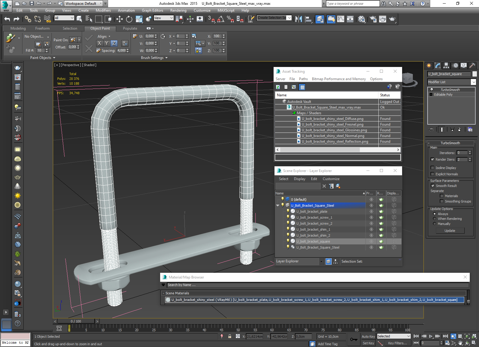 U Bolt Bracket Square Steel 3D