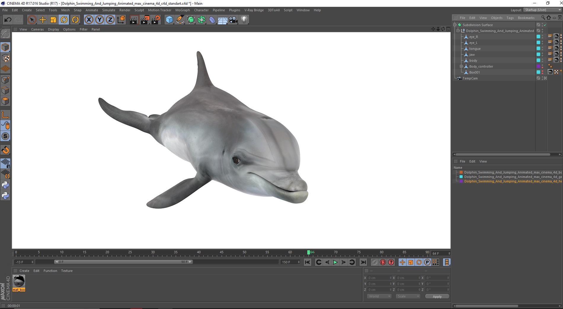 3D Dolphin Swimming And Jumping Animated for Cinema 4D