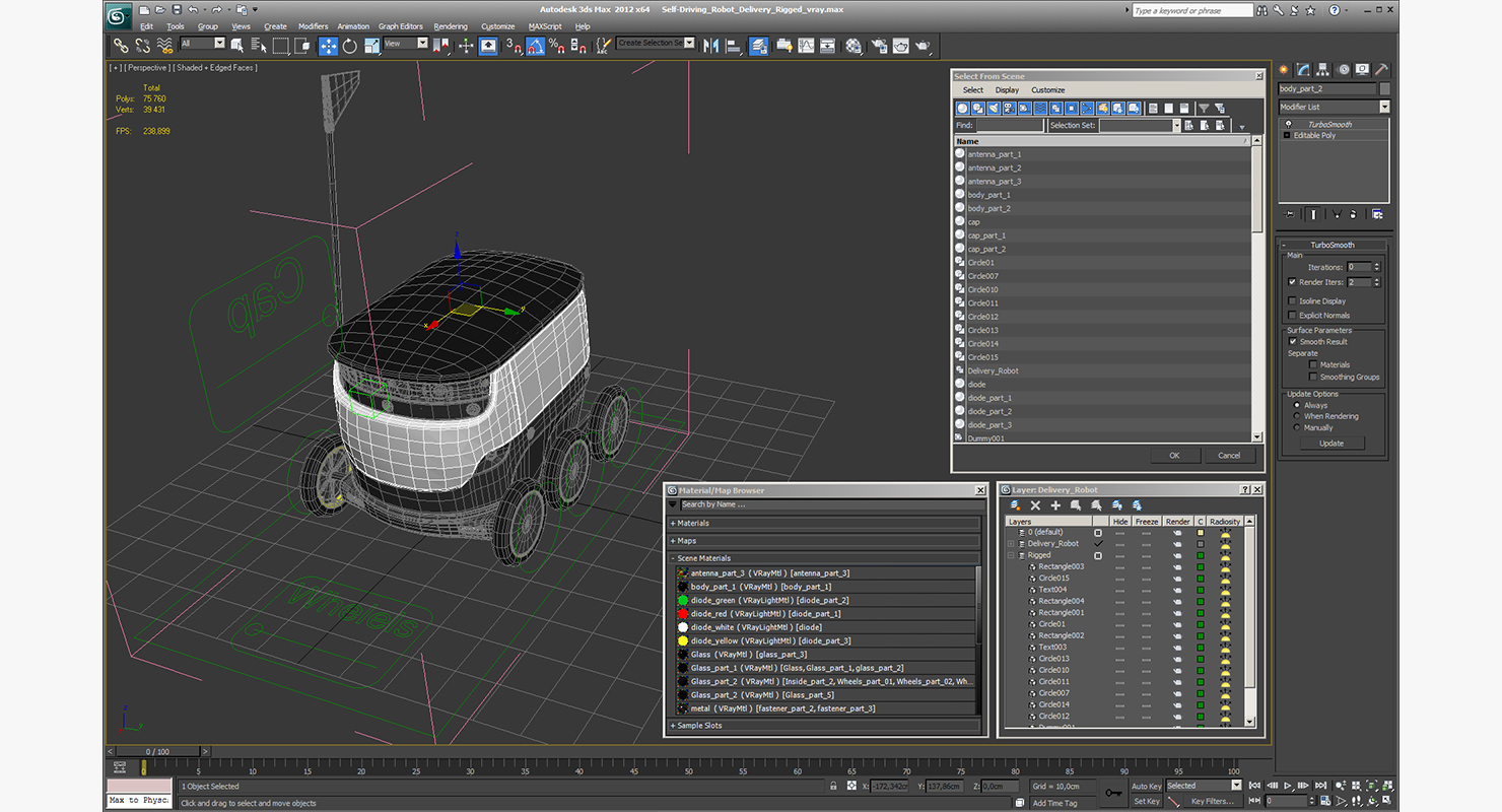 Self-Driving Robot Delivery Rigged 3D model