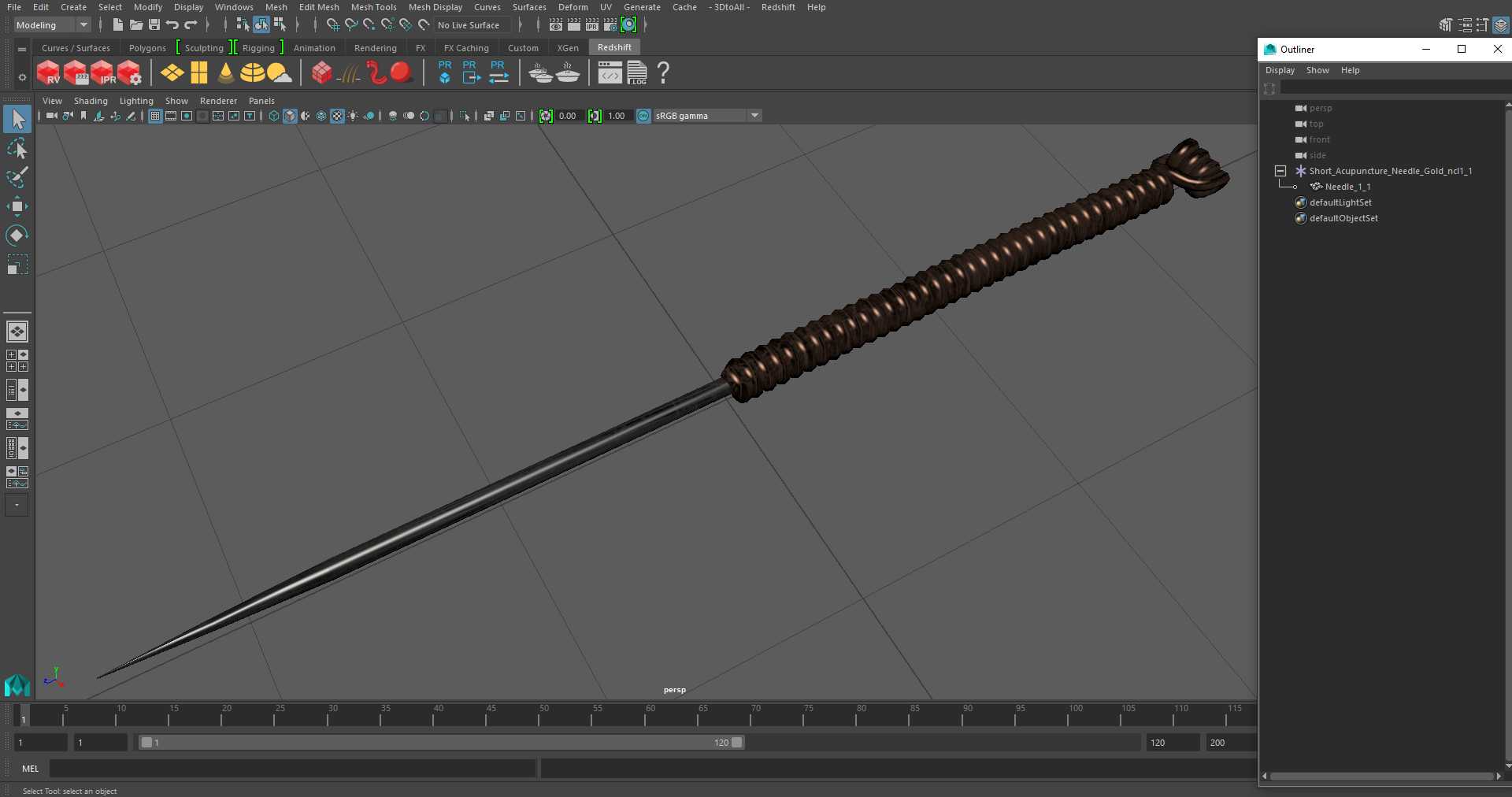 Short Acupuncture Needle Gold 3D model
