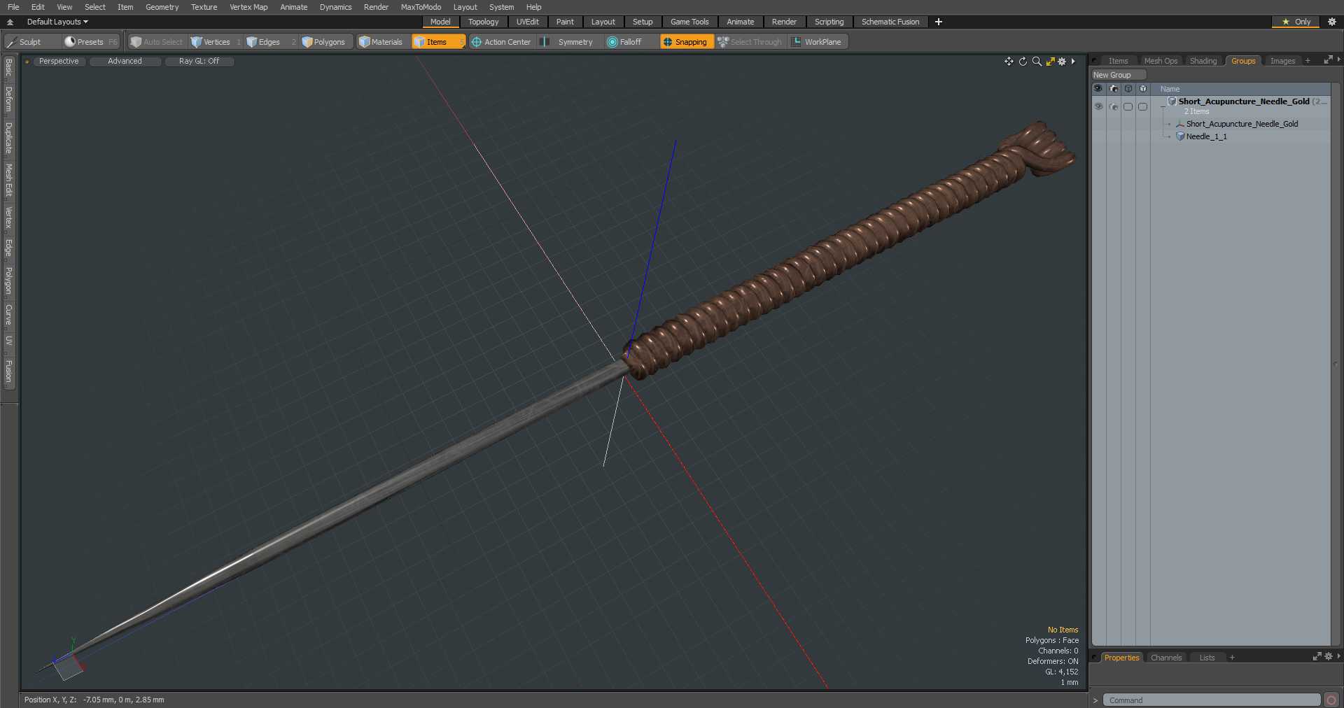 Short Acupuncture Needle Gold 3D model