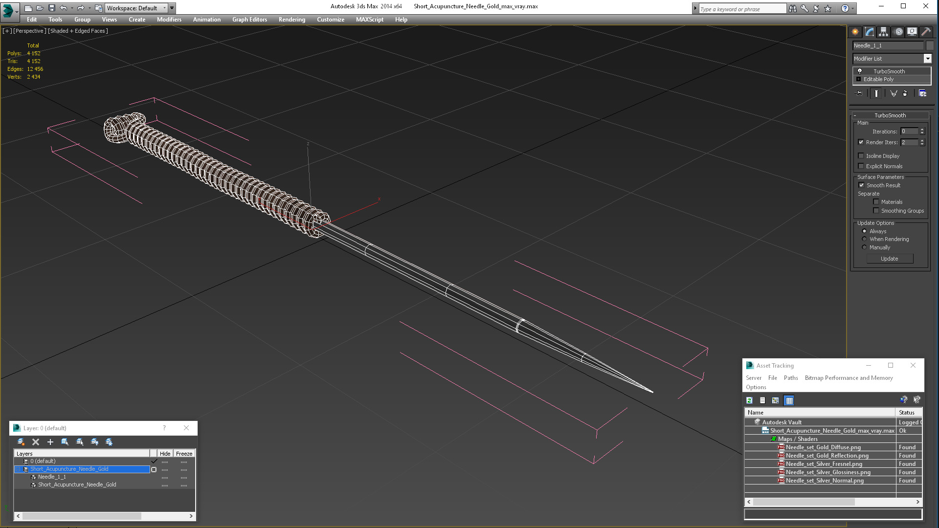 Short Acupuncture Needle Gold 3D model