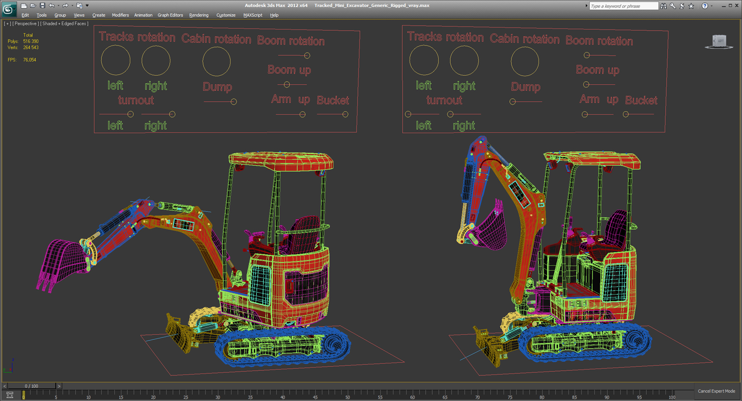 Tracked Mini Excavator Generic Rigged 3D