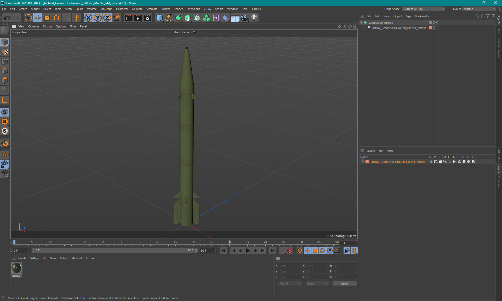 3D Tactical Ground-to-Ground Ballistic Missile model