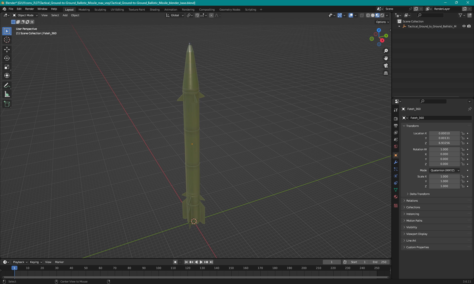 3D Tactical Ground-to-Ground Ballistic Missile model