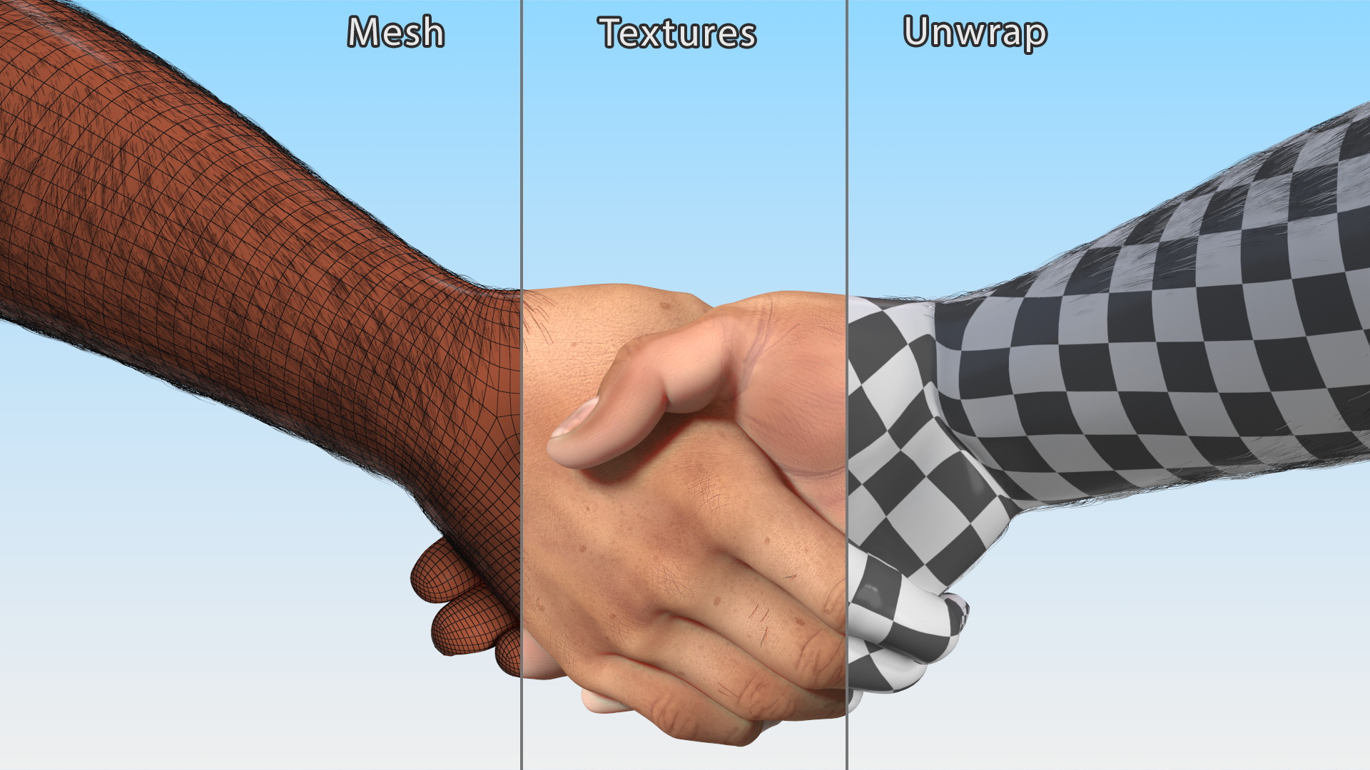 3D Handshake Man Hands with Fur model