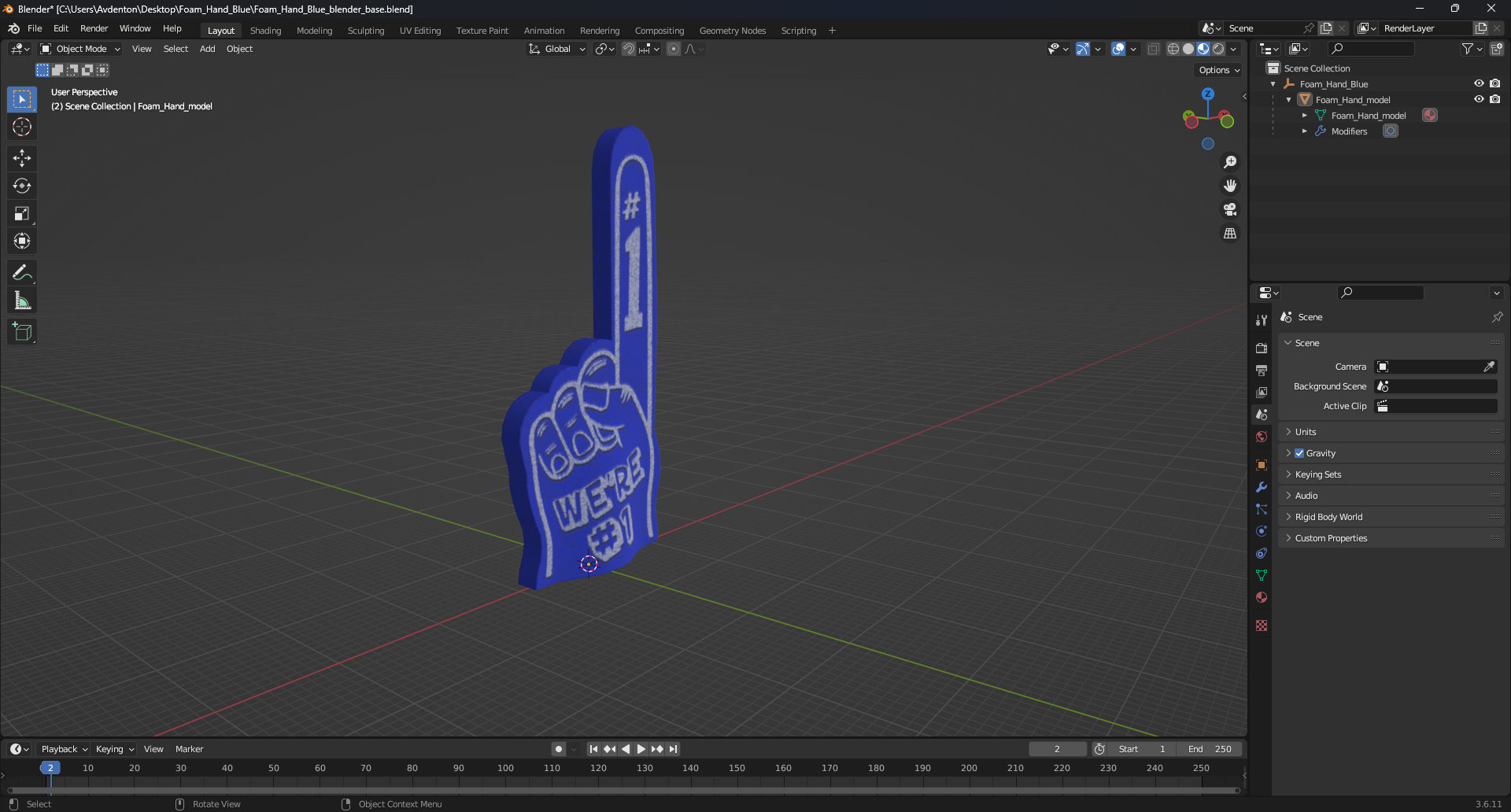 Foam Hand Blue 3D model