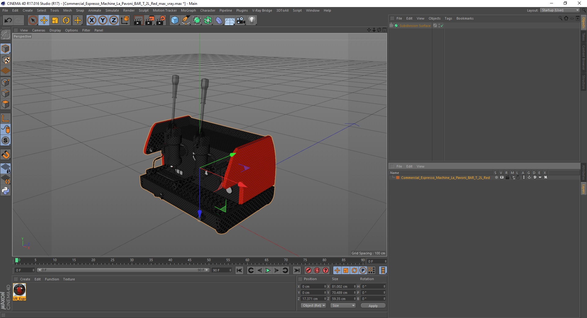 3D model Commercial Espresso Machine La Pavoni BAR T 2L Red