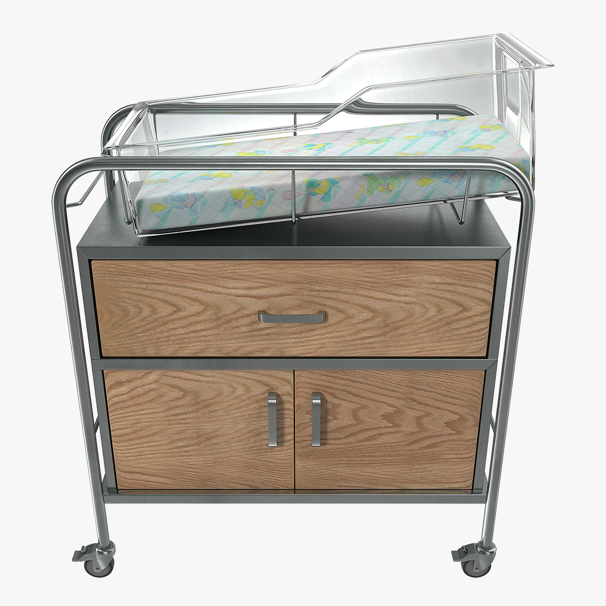 Hospital Bassinet Carrier With Drawer and Bottom Shelf 3D Model, view 3