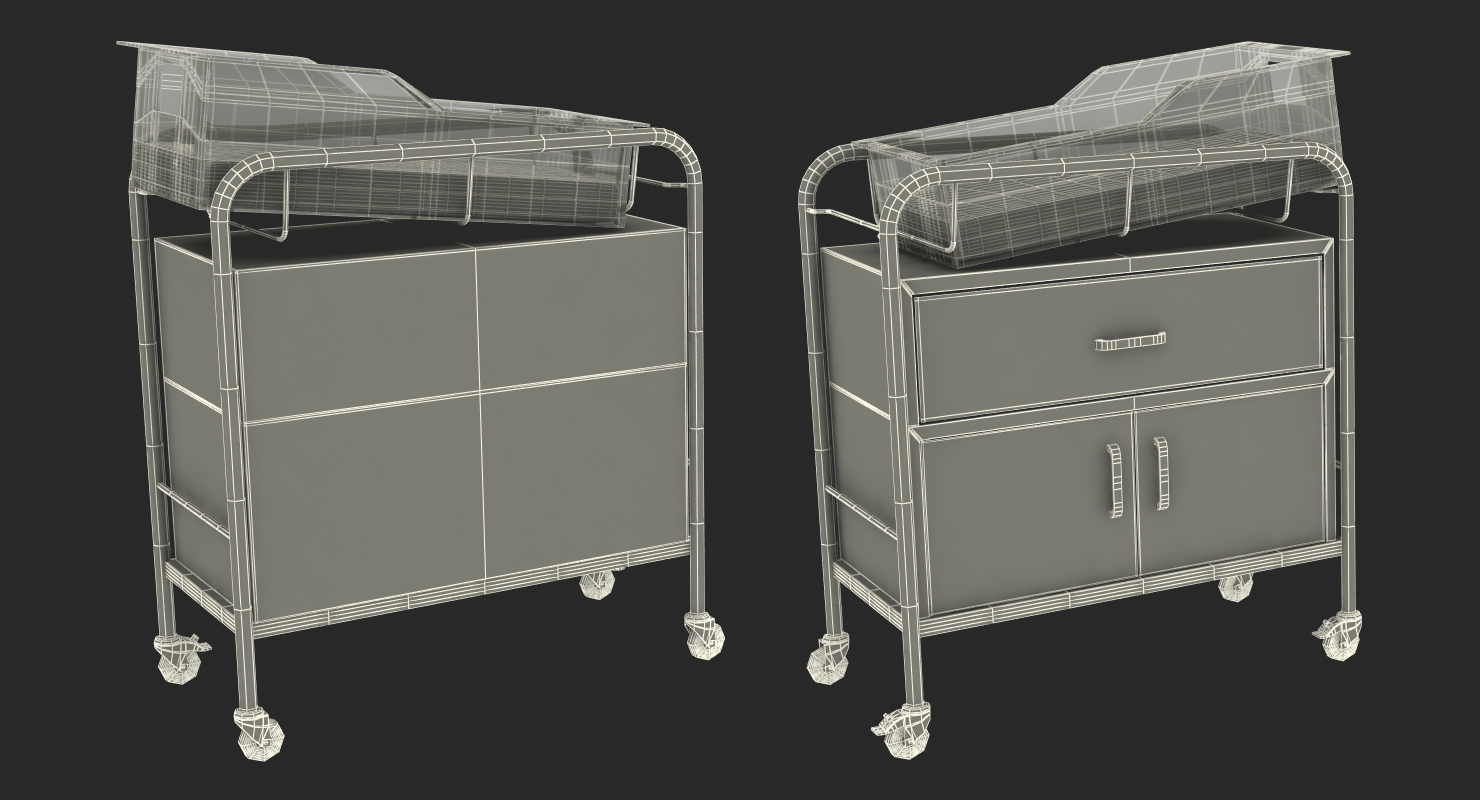 Hospital Bassinet Carrier With Drawer and Bottom Shelf 3D model