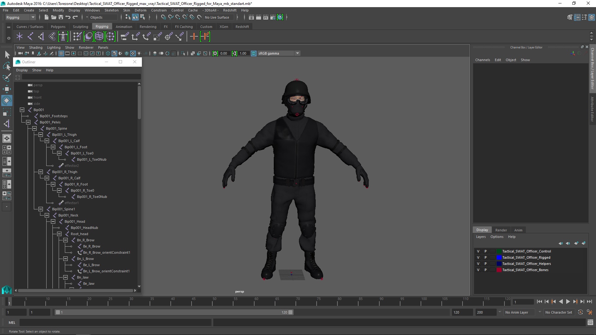 Tactical SWAT Officer Rigged for Maya 3D