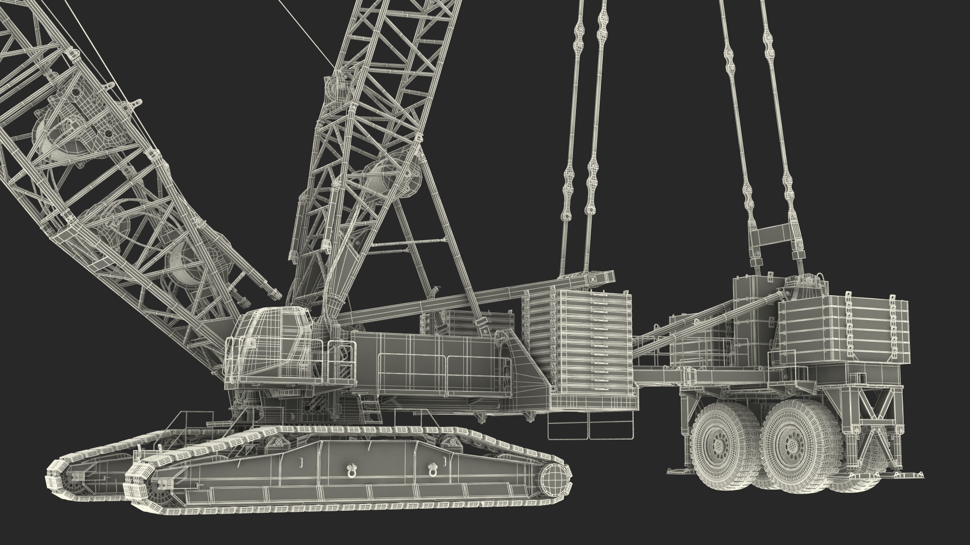 3D model Crawler Crane with Lattice Boom for Construction Rigged