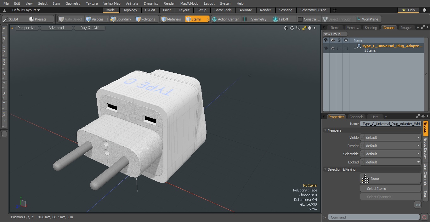 3D model Type C Universal Plug Adapter White