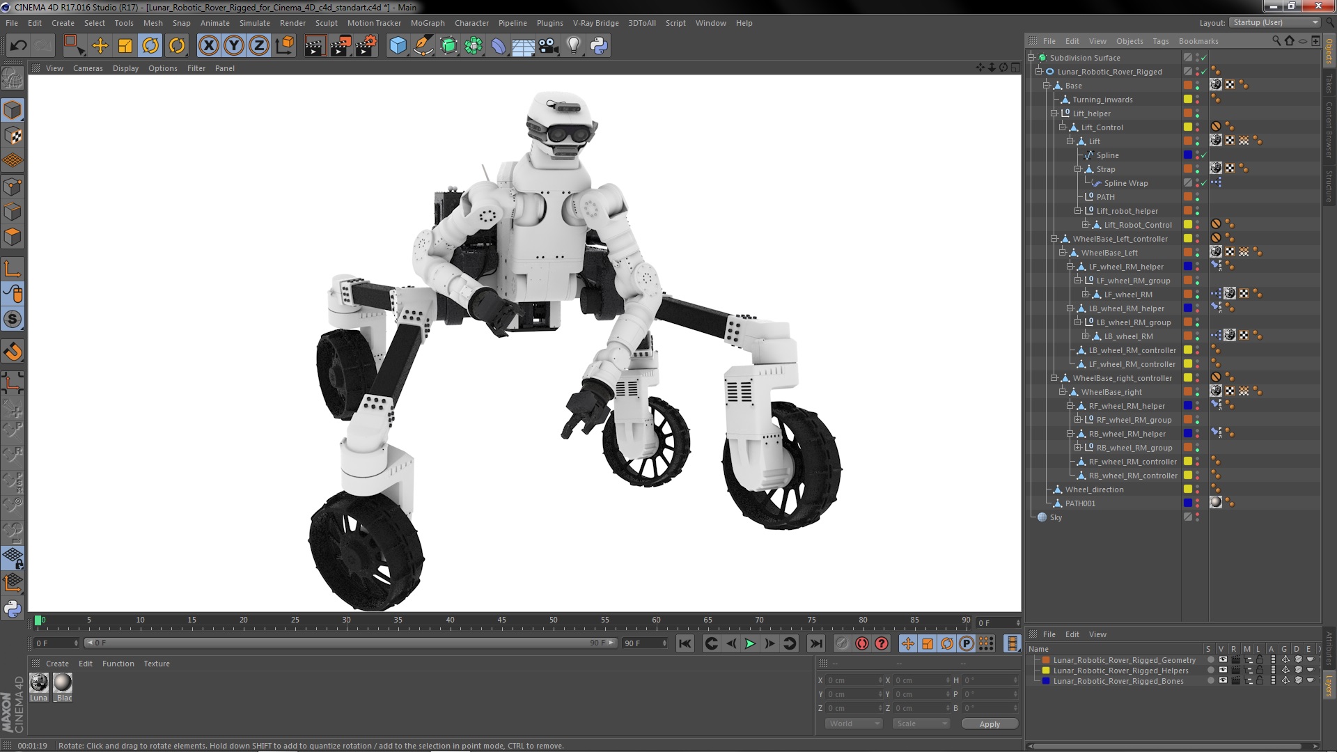 3D model Lunar Robotic Rover Rigged for Cinema 4D