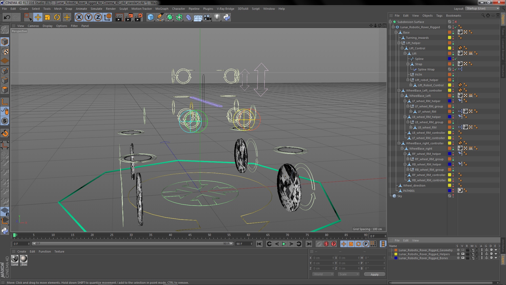 3D model Lunar Robotic Rover Rigged for Cinema 4D