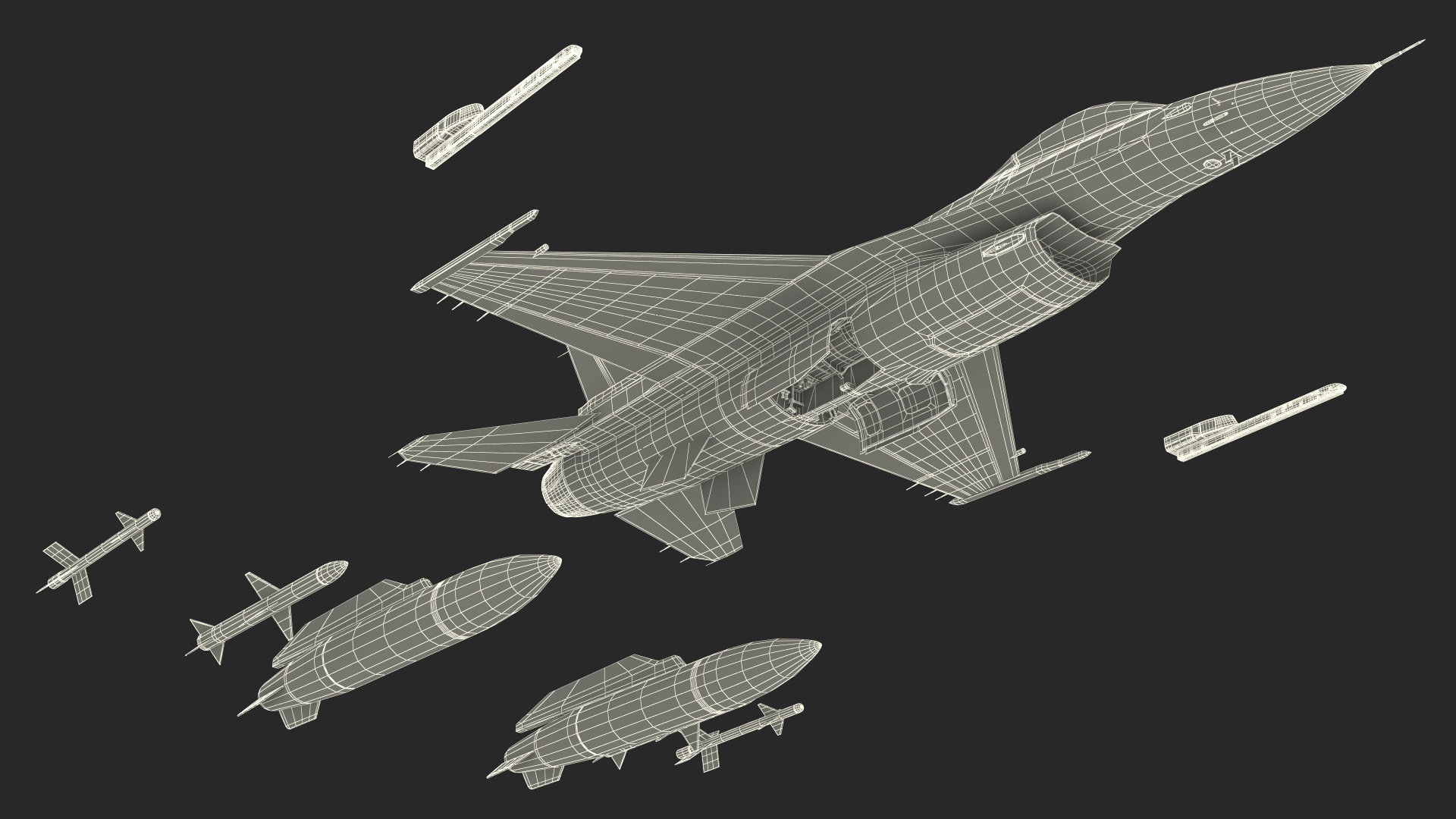 3D Fighter F-16 with Missile Launcher LAU-129 Rigged for Maya model