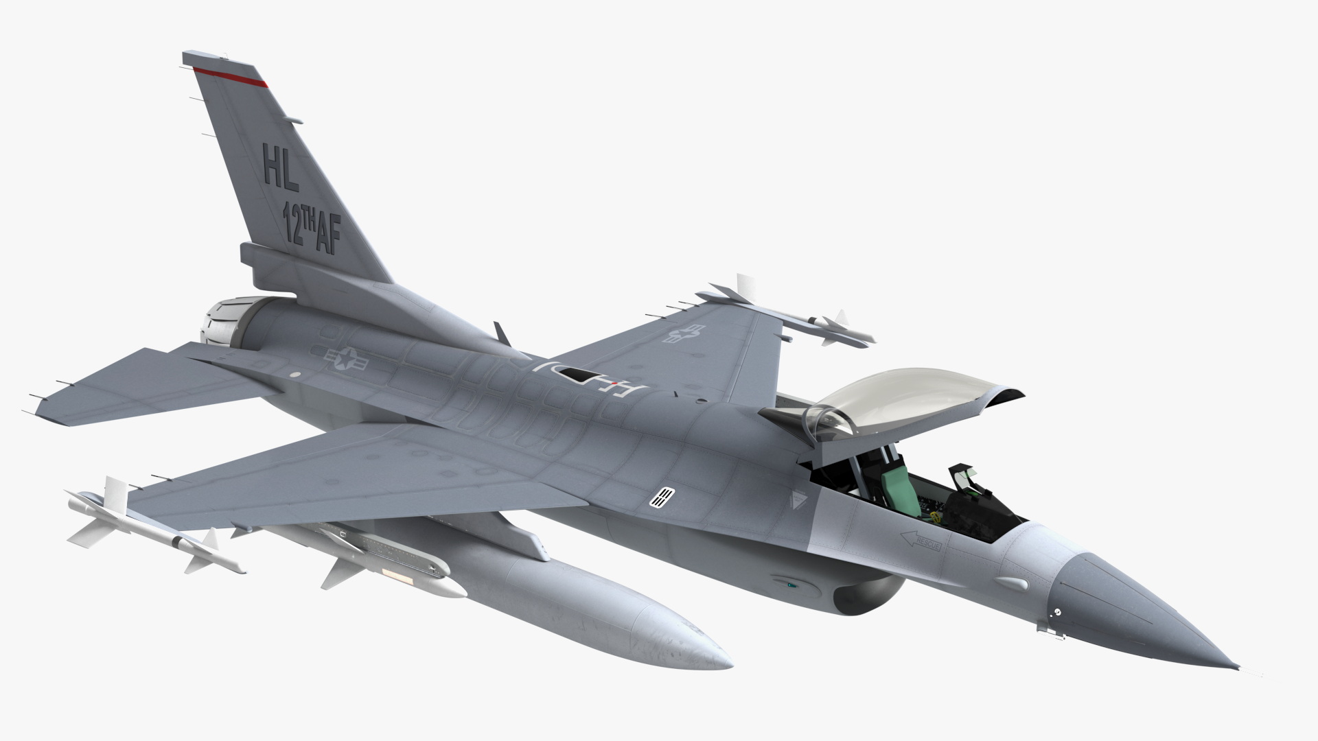 3D Fighter F-16 with Missile Launcher LAU-129 Rigged for Maya model