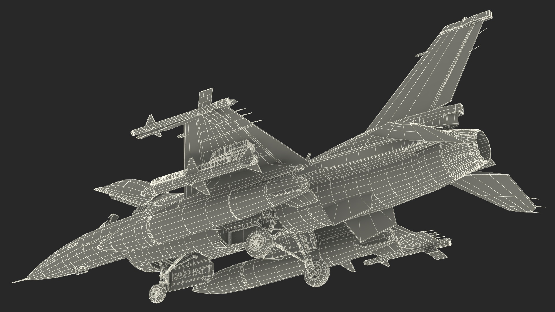 3D Fighter F-16 with Missile Launcher LAU-129 Rigged for Maya model