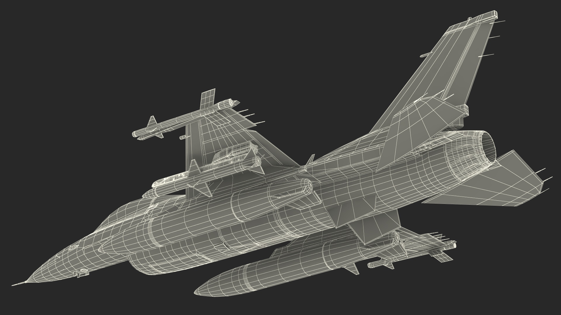 3D Fighter F-16 with Missile Launcher LAU-129 Rigged for Maya model