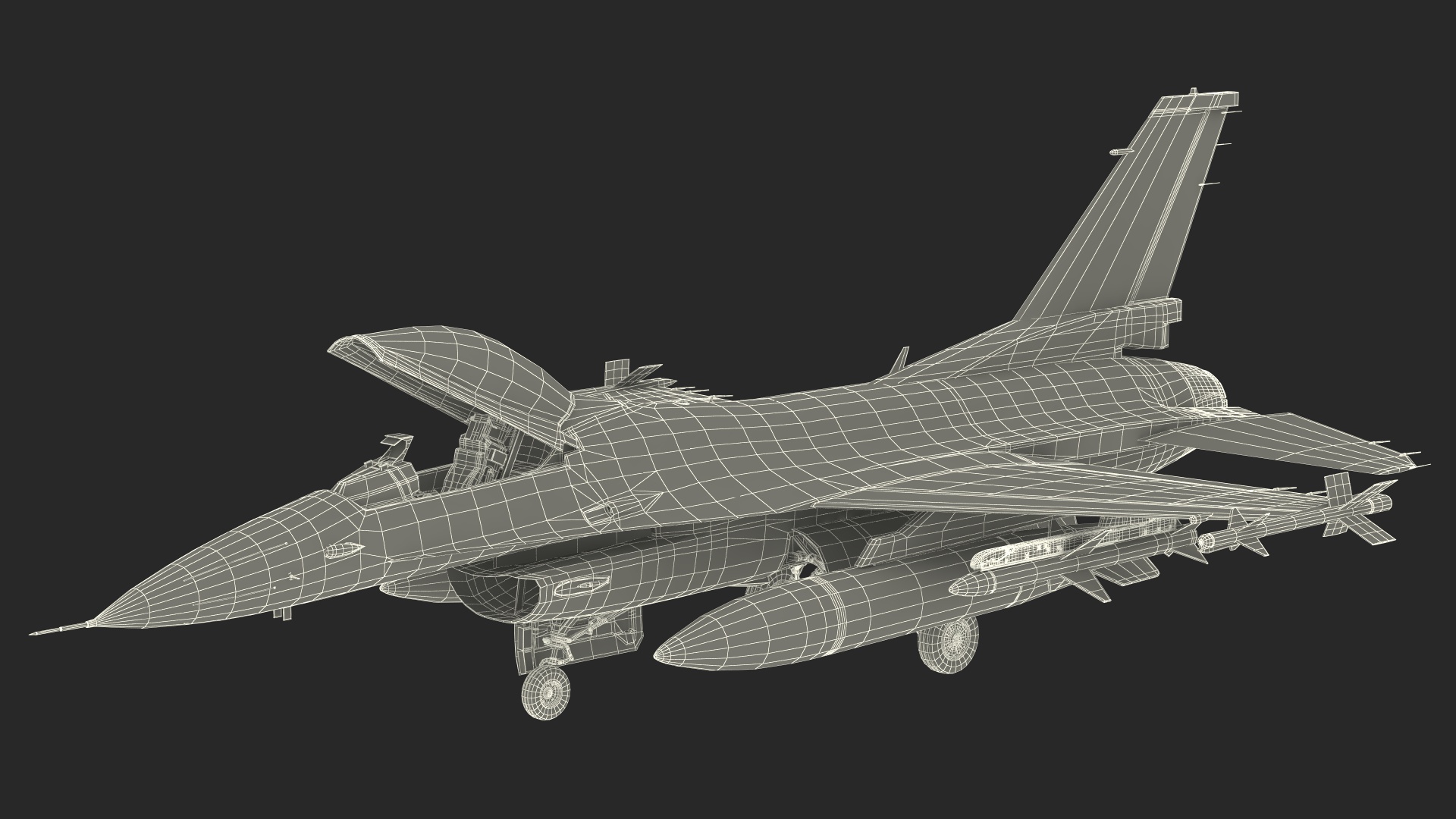 3D Fighter F-16 with Missile Launcher LAU-129 Rigged for Maya model