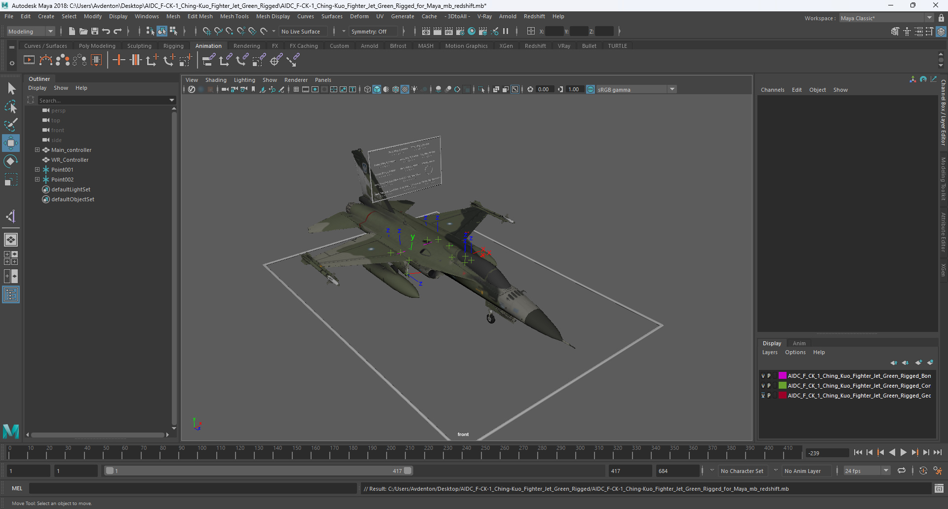 3D model AIDC F-CK-1 Ching-Kuo Fighter Jet Green Rigged for Maya