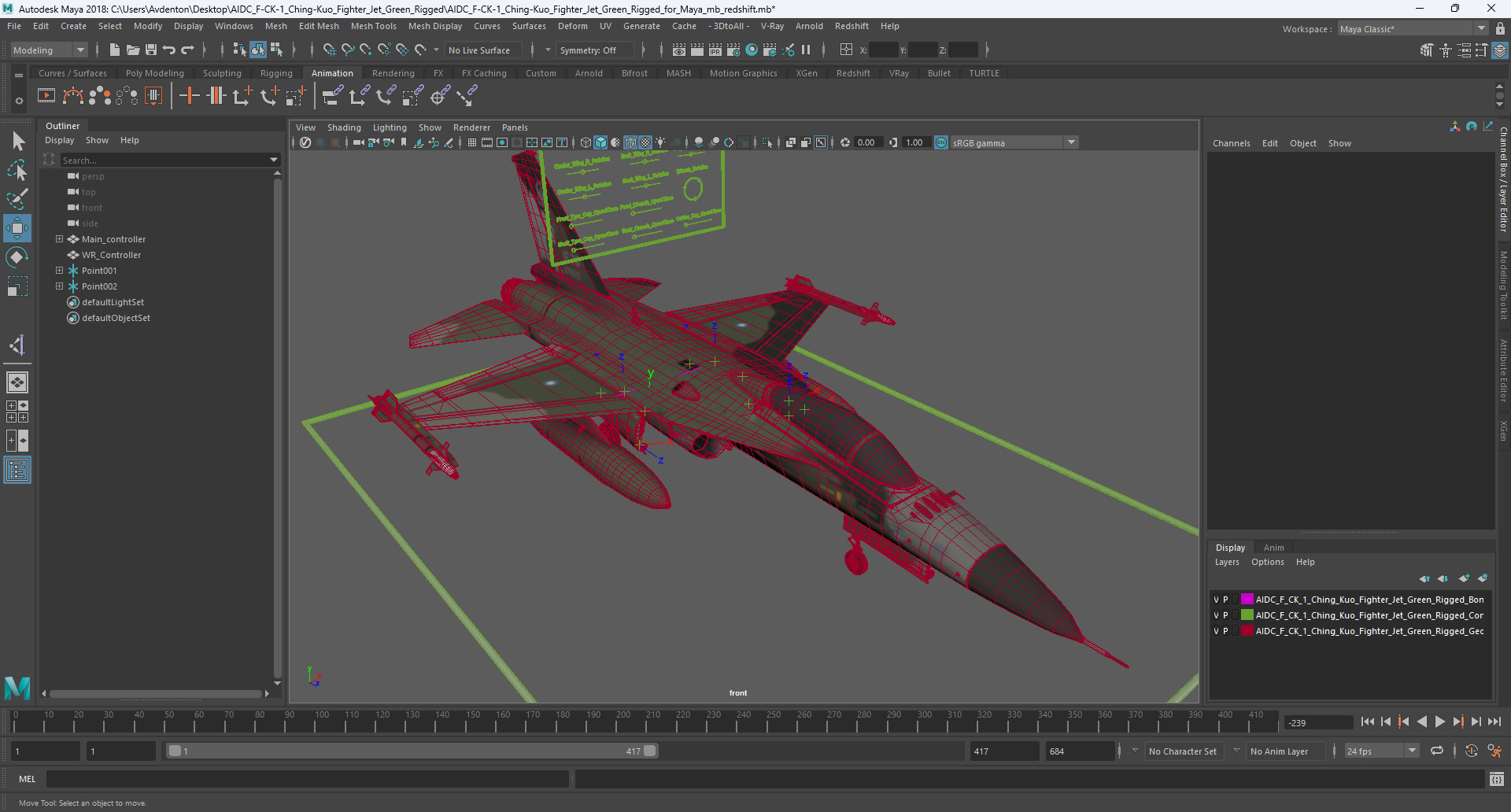 3D model AIDC F-CK-1 Ching-Kuo Fighter Jet Green Rigged for Maya