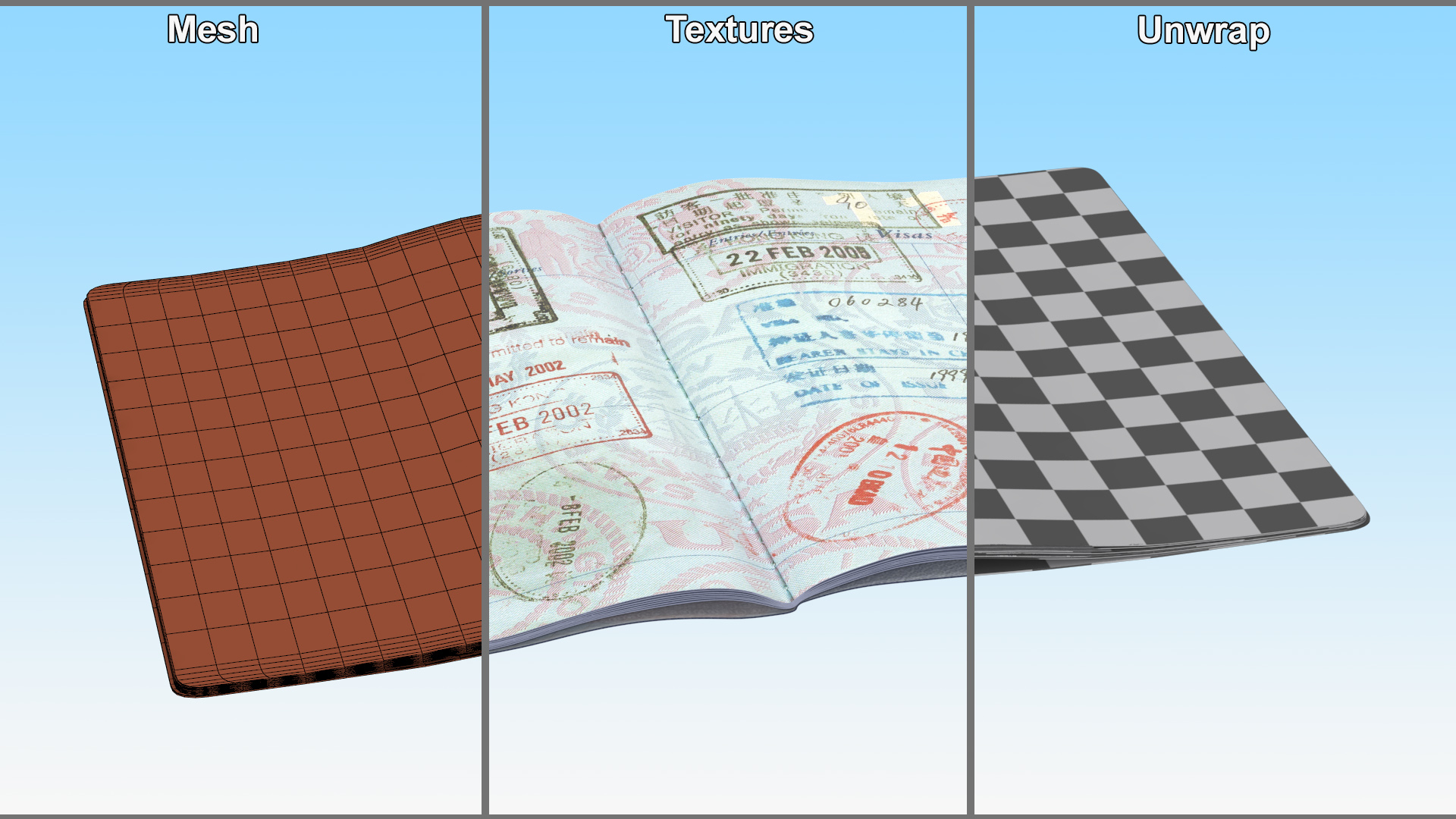 3D Passport of US with Travel Stamps model