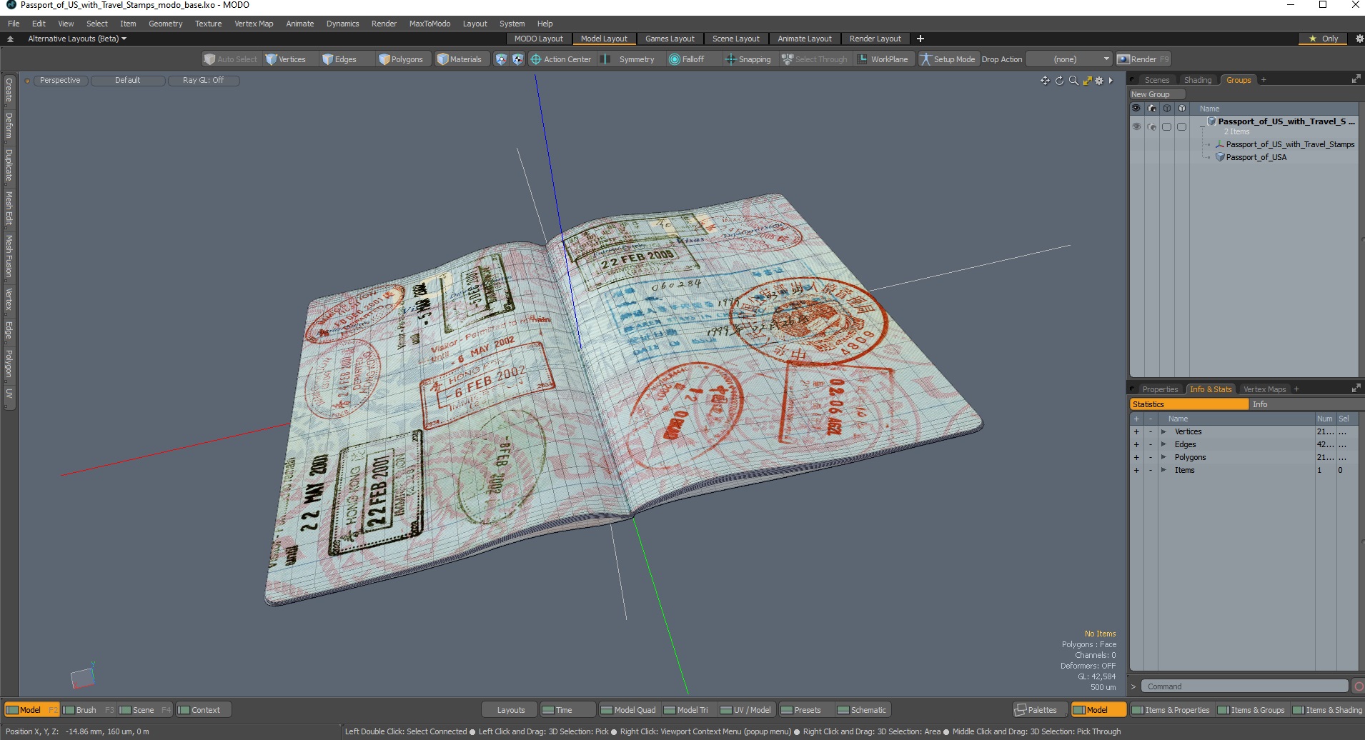 3D Passport of US with Travel Stamps model