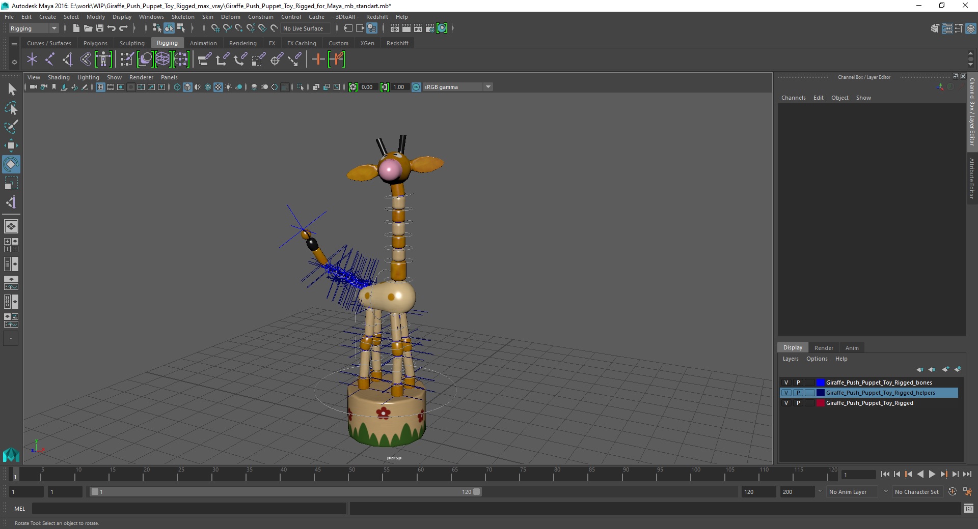 Giraffe Push Puppet Toy Rigged for Maya 3D model