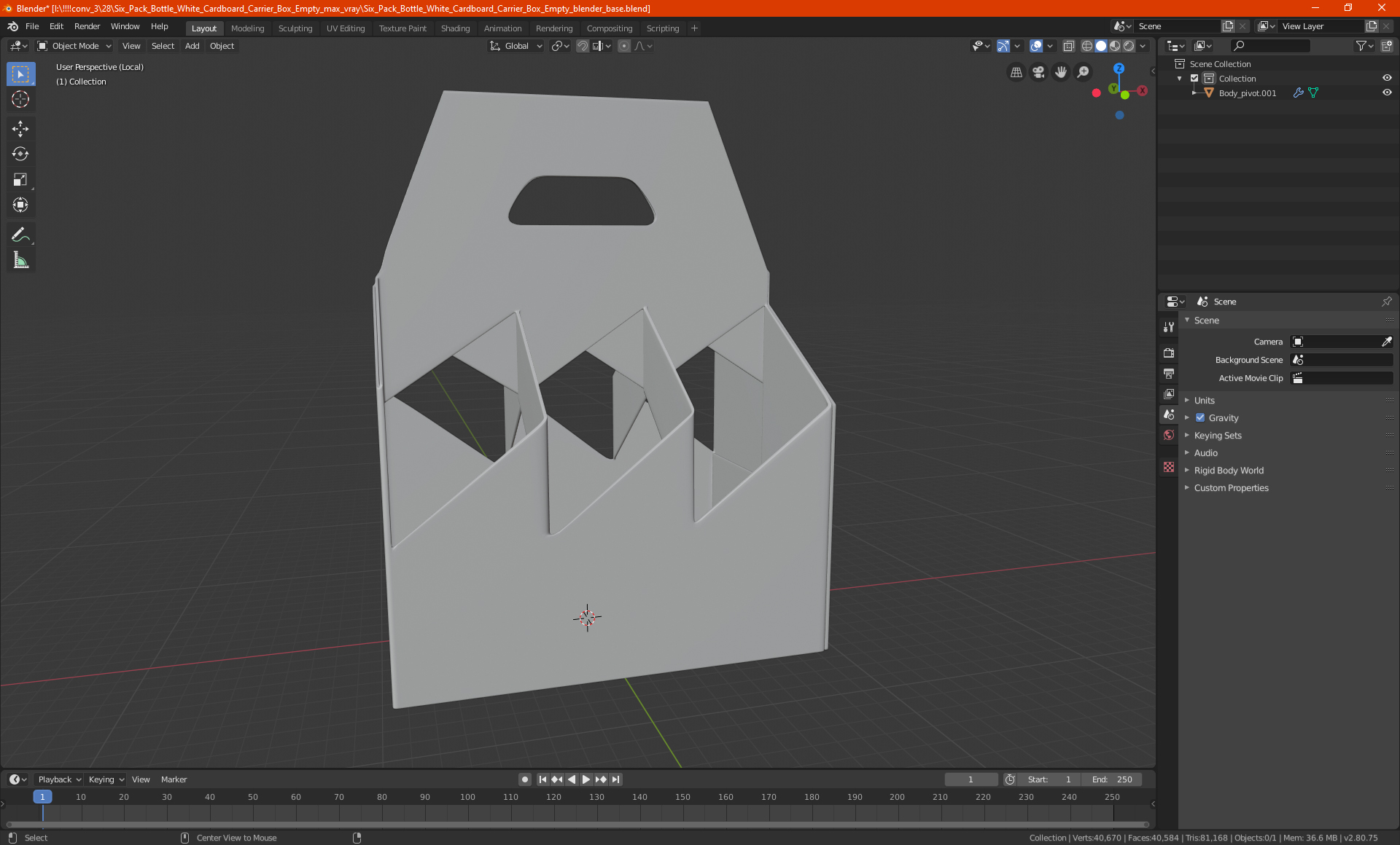 Six Pack Bottle White Cardboard Carrier Box Empty 3D model