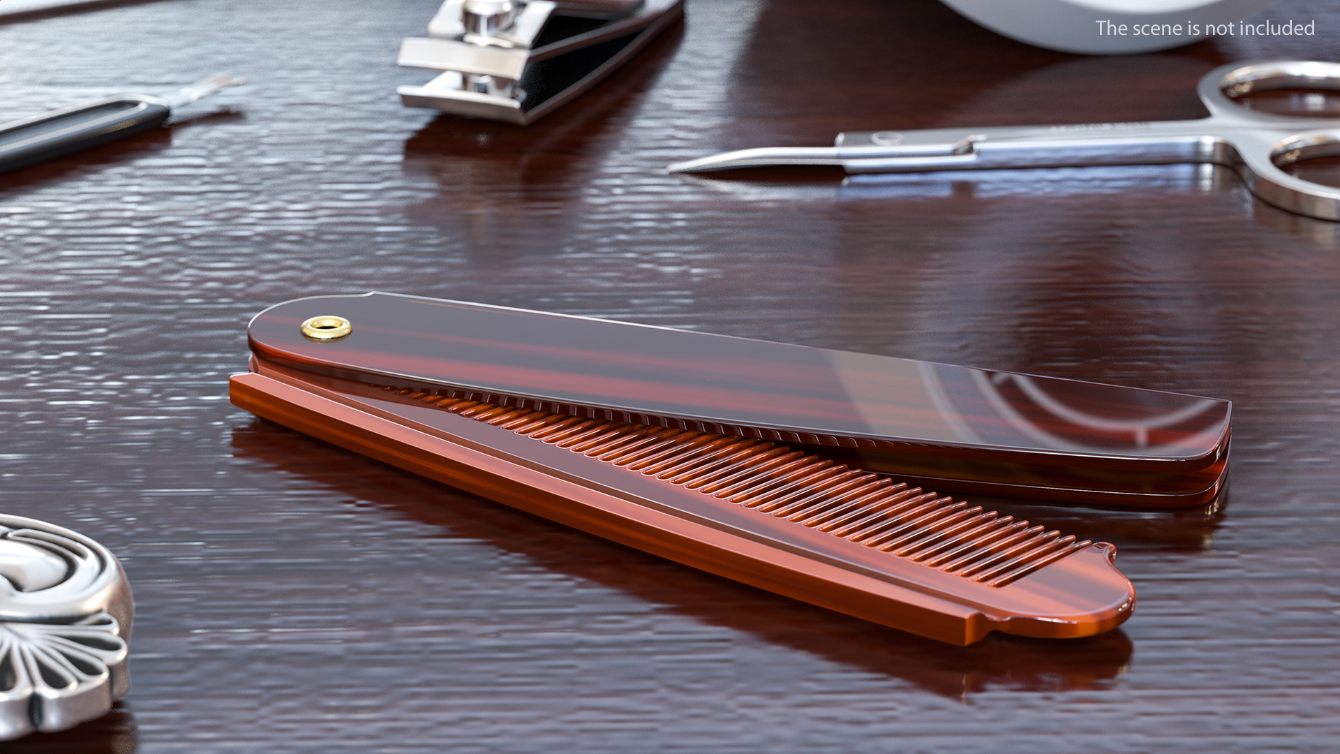 3D model Folding Pocket Comb Brown